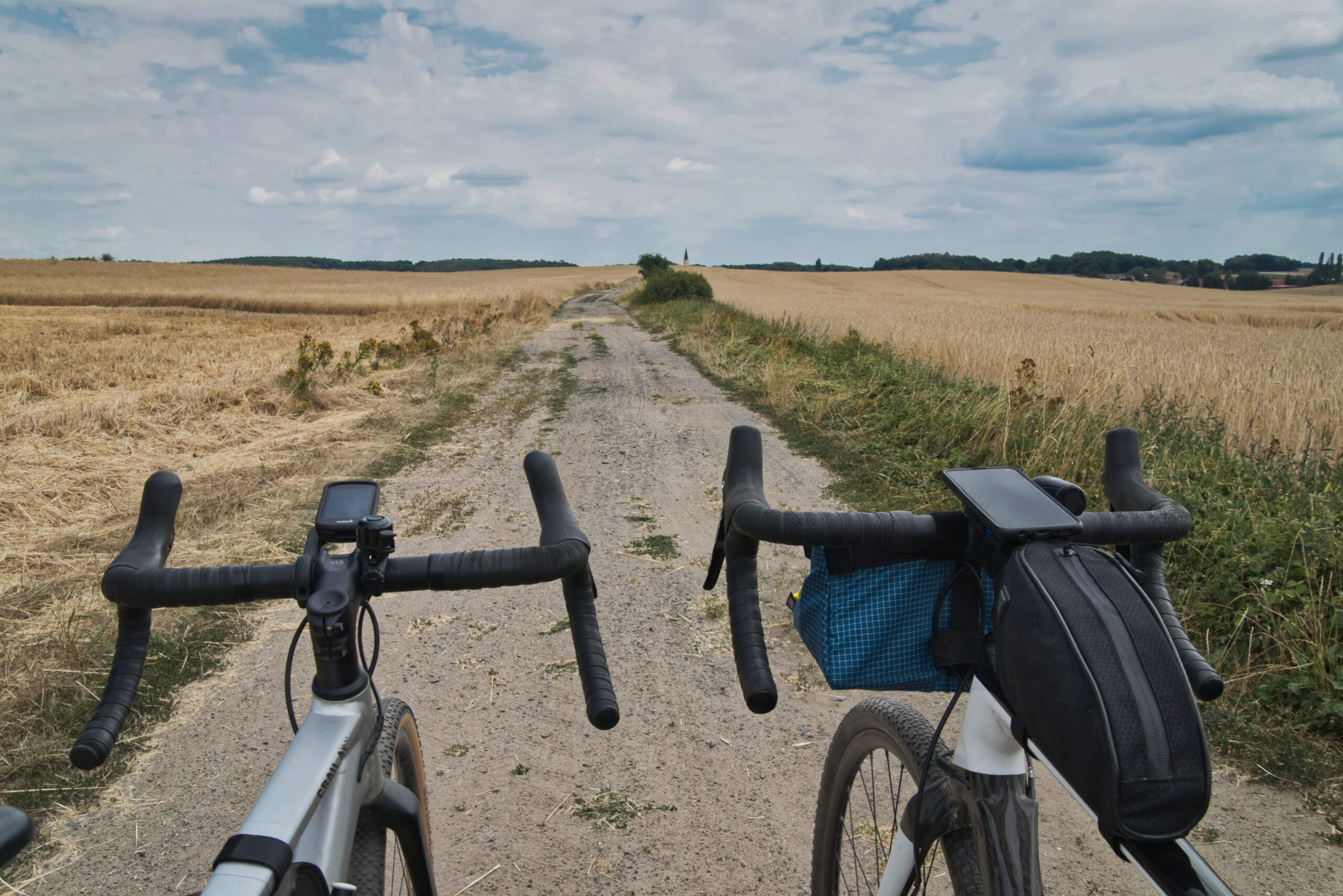 two gravel bikes on a field in Saxony Germany
