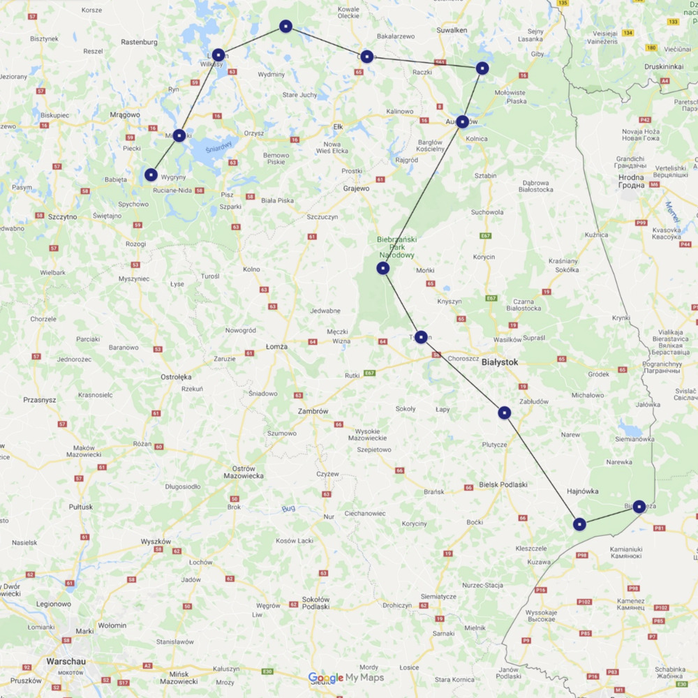 Map of Poland tour by Gravel Bike Tours