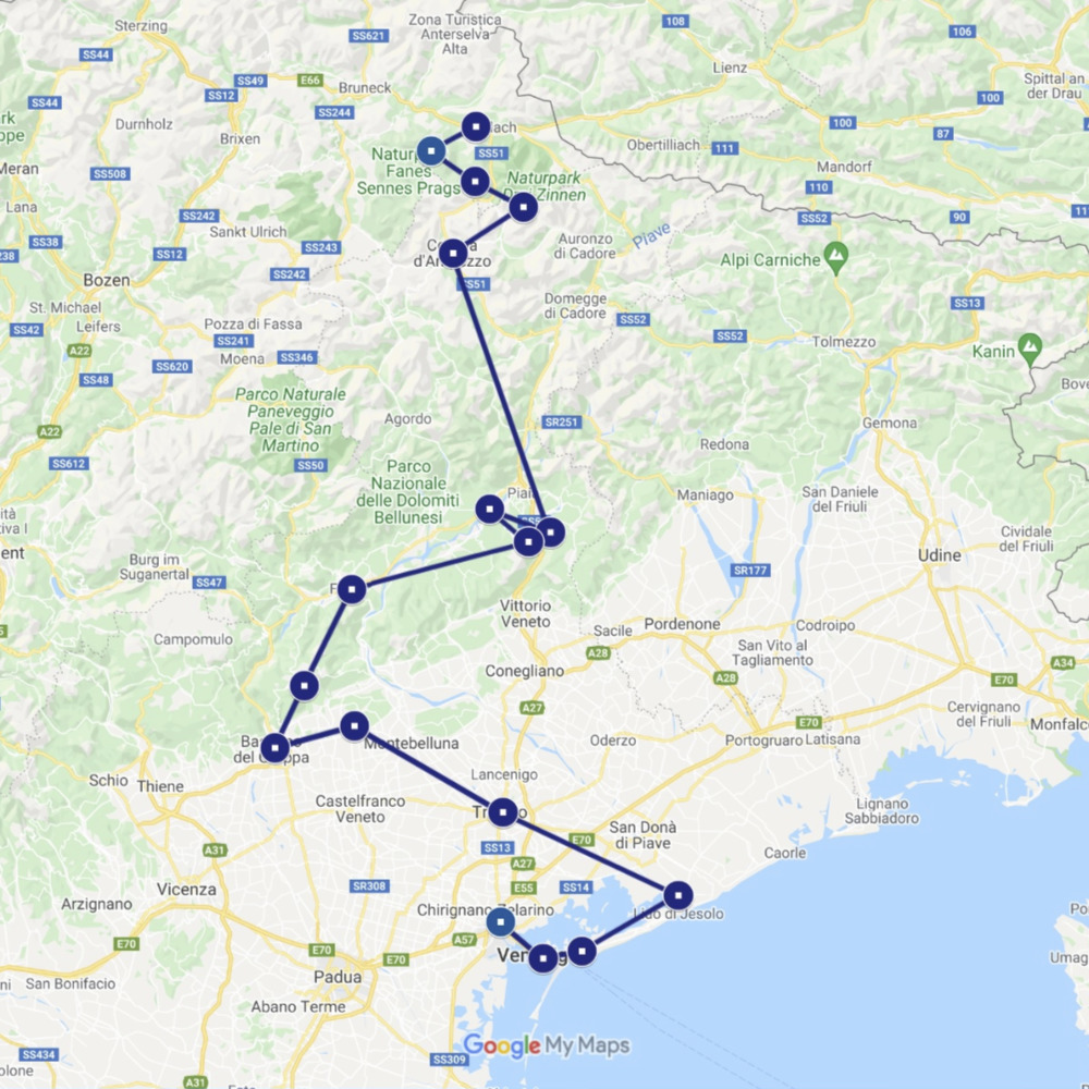 Map of Northern Italy tour by Gravel Bike Tours