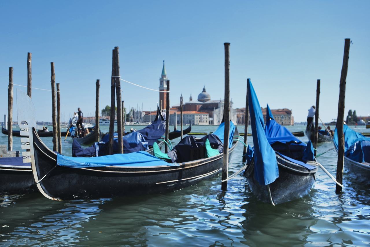 Tied gondolas in Venice