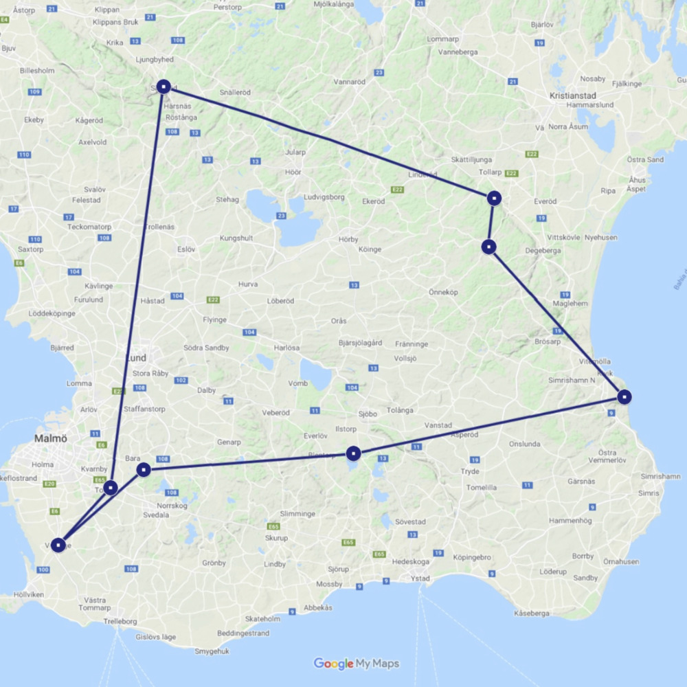 Map of Southern Sweden tour by Gravel Bike Tours