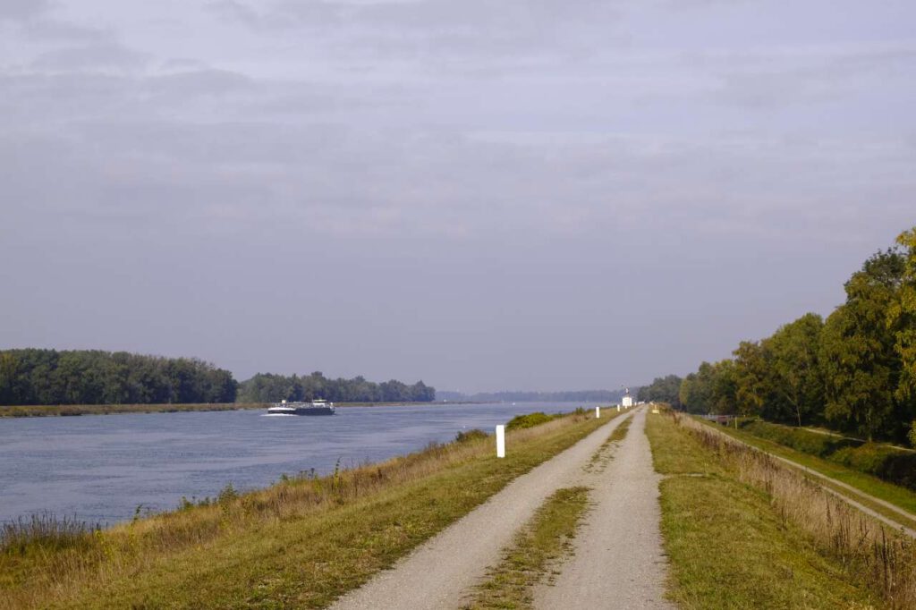 Gravel road along Rhine river in Germany