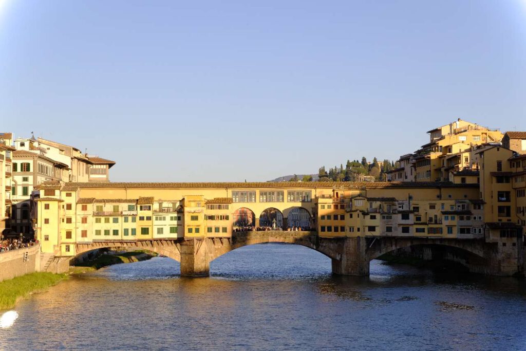 Ponte Vecchio Bridge in Florence with little shops and apartments on it