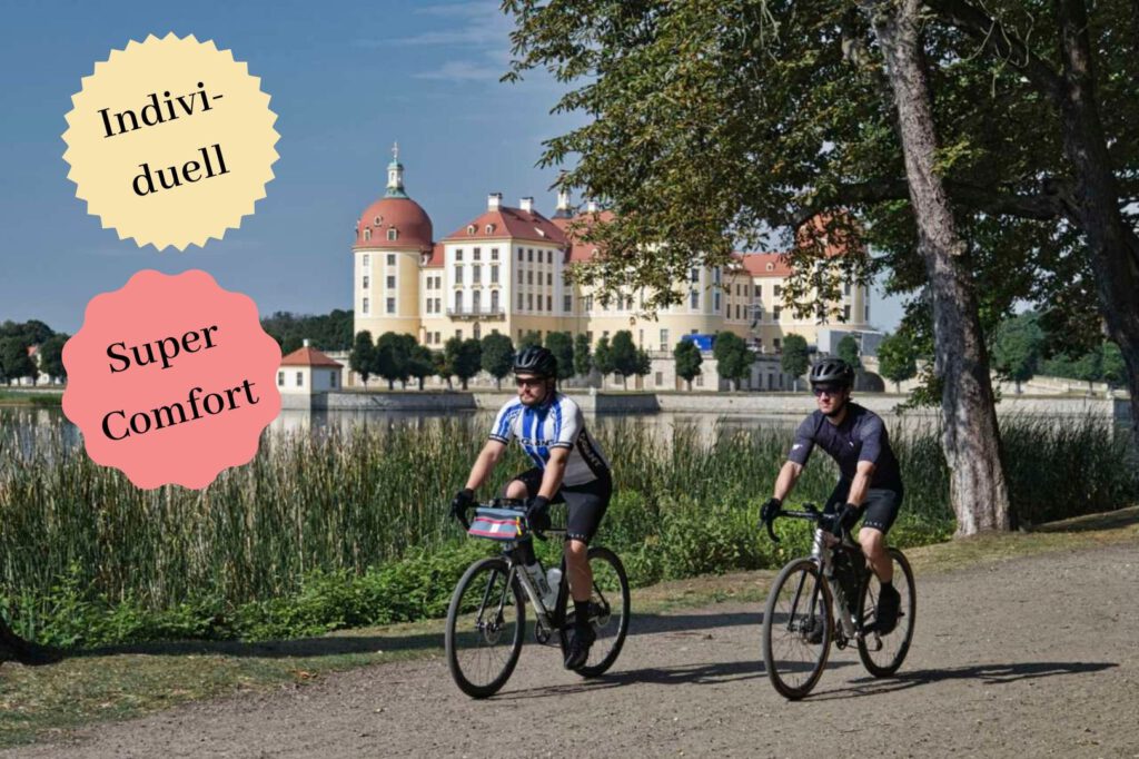 Gravelbiker vor Schloss Moritzburg in Sachsen
