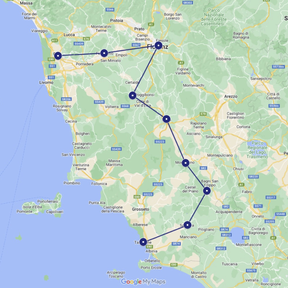 Karte Toskana entspannt von Gravel Bike Tours