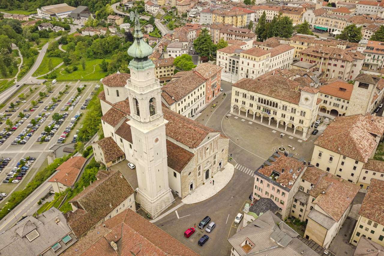 Bird's eye view of Belluno, a medieval town in Italy